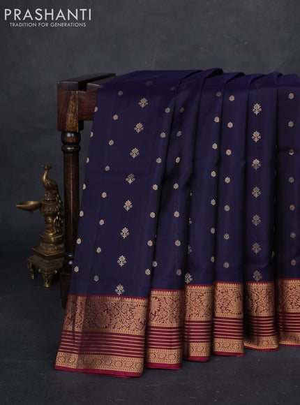 Navy Blue & Magenta Pink Pure Soft Silk Saree - Zari Buttas