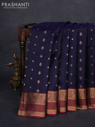 Navy Blue & Magenta Pink Pure Soft Silk Saree - Zari Buttas