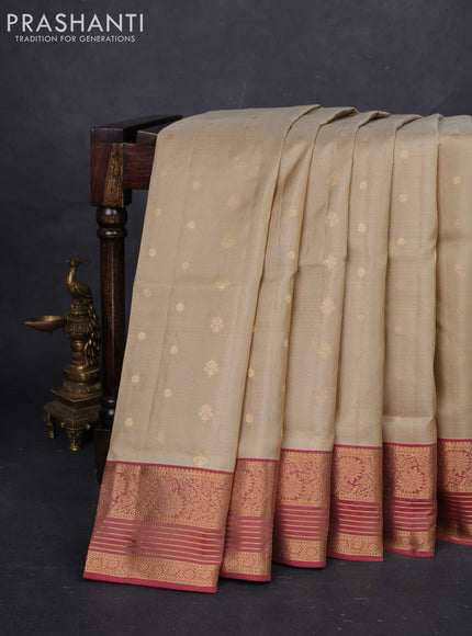 Beige & Maroon Pure Soft Silk Saree - Zari Buttas