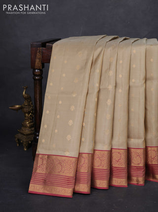 Beige & Maroon Pure Soft Silk Saree - Zari Buttas