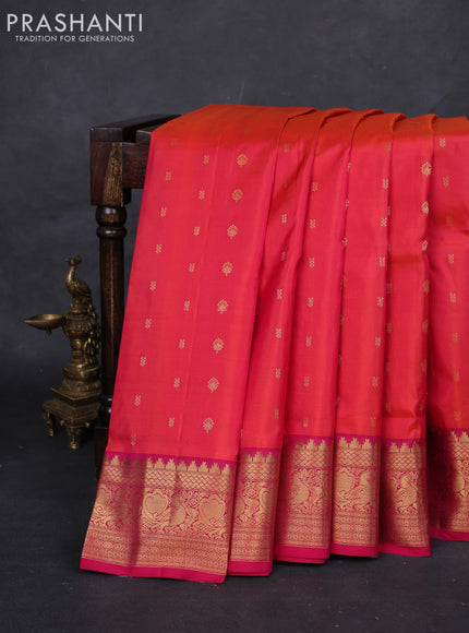 Orange & Pink Pure Soft Silk Saree - Zari Buttas