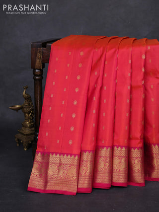 Orange & Pink Pure Soft Silk Saree - Zari Buttas