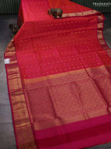 Orange & Pink Pure Soft Silk Saree - Zari Buttas