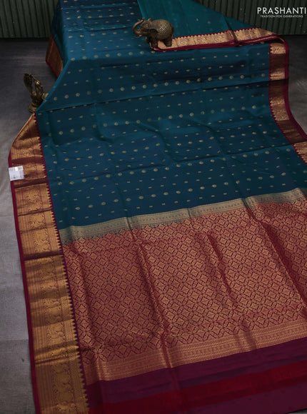 Peacock Green & Magenta Pink Pure Soft Silk Saree - Zari Buttas
