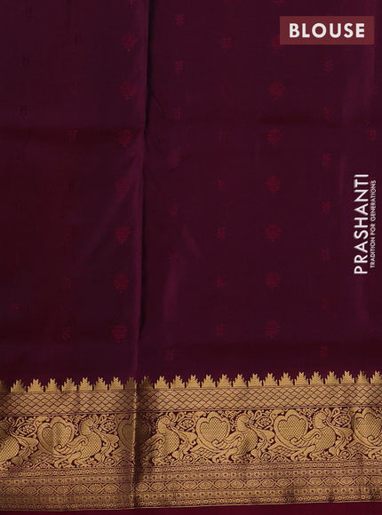 Peacock Green & Magenta Pink Pure Soft Silk Saree - Zari Buttas