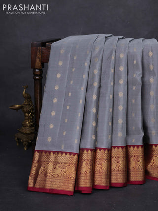 Grey & Maroon Pure Soft Silk Saree - Zari Buttas