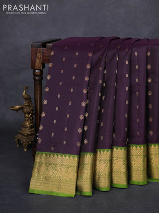 Wine  & Light Green Pure Soft Silk Saree - Zari Buttas