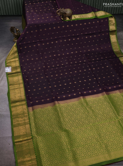 Wine  & Light Green Pure Soft Silk Saree - Zari Buttas