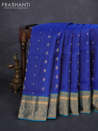 Blue & Peacock Blue Pure Soft Silk Saree - Zari Buttas