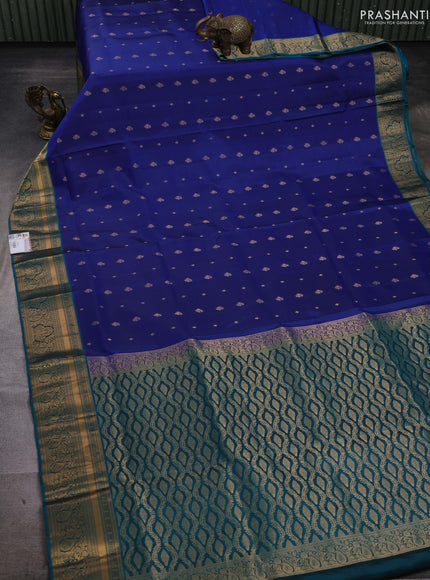 Blue & Peacock Blue Pure Soft Silk Saree - Zari Buttas