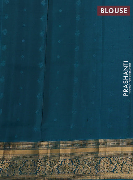 Blue & Peacock Blue Pure Soft Silk Saree - Zari Buttas