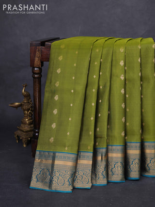 Light Green & Peacock Green Pure Soft Silk Saree - Zari Buttas
