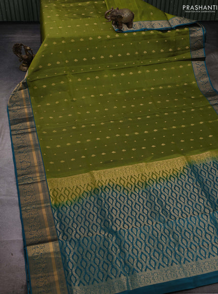 Light Green & Peacock Green Pure Soft Silk Saree - Zari Buttas