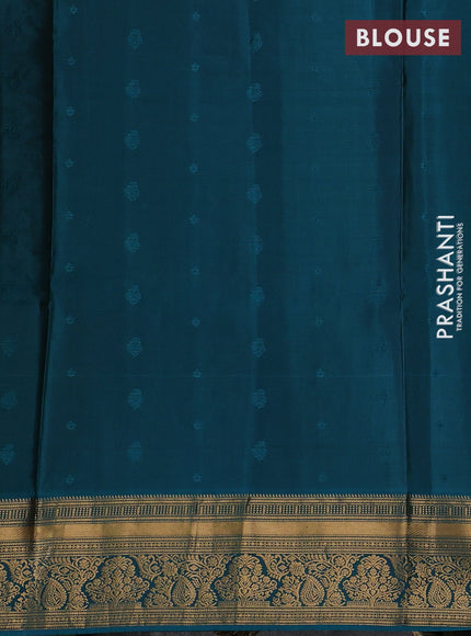 Light Green & Peacock Green Pure Soft Silk Saree - Zari Buttas