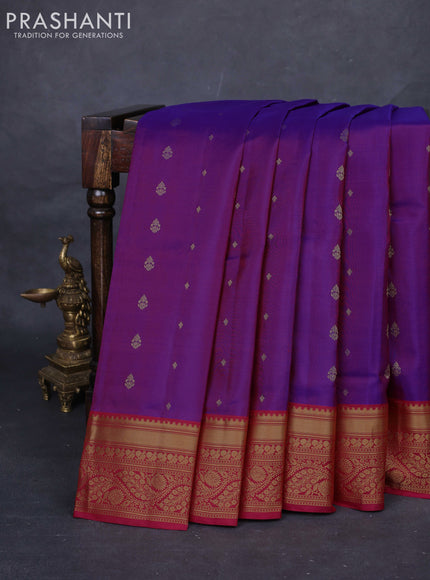 Purple & Red Pure Soft Silk Saree - Zari Buttas