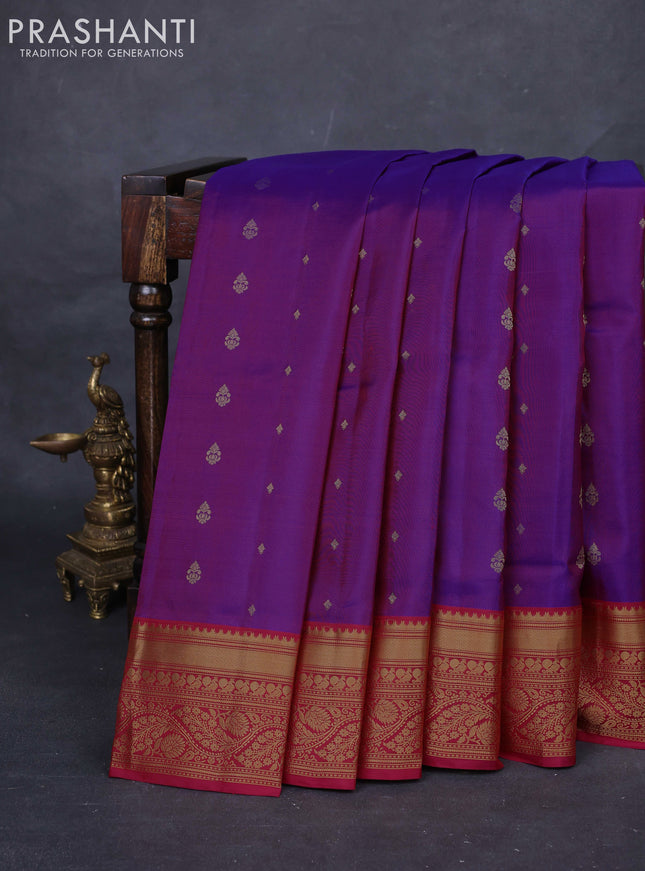 Purple & Red Pure Soft Silk Saree - Zari Buttas