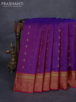 Purple & Red Pure Soft Silk Saree - Zari Buttas