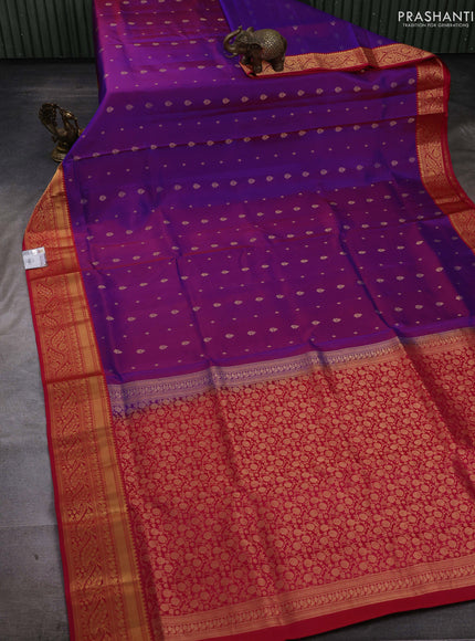 Purple & Red Pure Soft Silk Saree - Zari Buttas