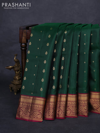 Green & Magenta Pink Pure Soft Silk Saree - Zari Buttas