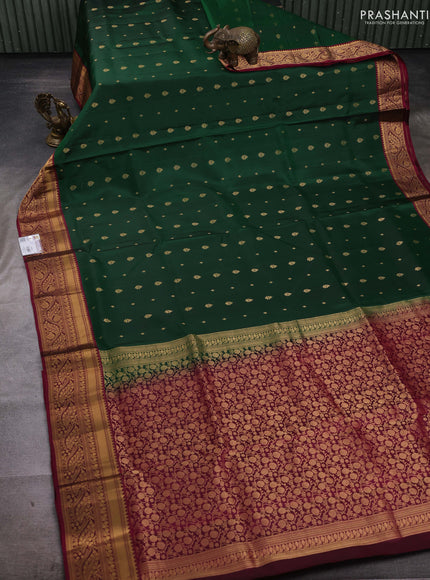 Green & Magenta Pink Pure Soft Silk Saree - Zari Buttas