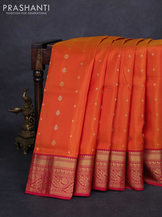 Sunset Orange & Red Pure Soft Silk Saree - Zari Buttas