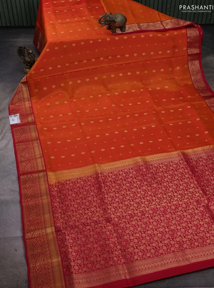 Sunset Orange & Red Pure Soft Silk Saree - Zari Buttas