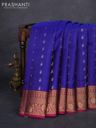 Blue & Magenta Pink Pure Soft Silk Saree - Zari Buttas