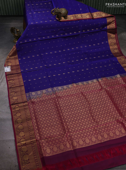 Blue & Magenta Pink Pure Soft Silk Saree - Zari Buttas