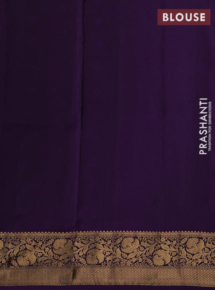 Peacock Green & Violet Pure Soft Silk Saree - Zari Buttas