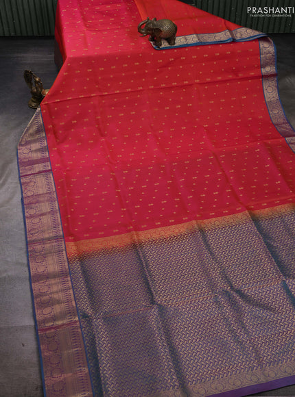 Pink & Peacock Blue Pure Soft Silk Saree - Zari Buttas