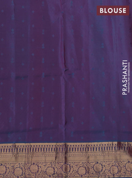 Pink & Peacock Blue Pure Soft Silk Saree - Zari Buttas