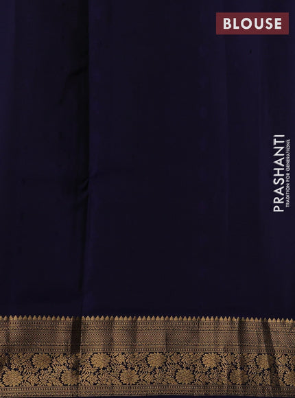 Peacock Green & Navy Blue Pure Soft Silk Saree - Zari Buttas