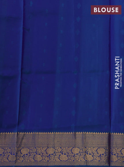 Purple & Peacock Blue Pure Soft Silk Saree - Zari Buttas
