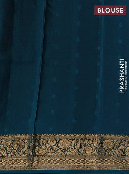 Blue & Peacock Green Pure Soft Silk Saree - Zari Buttas