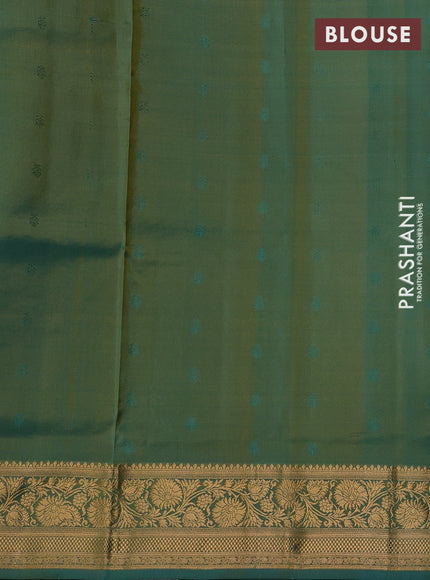 Mustard Yellow & Teal Green Pure Soft Silk Saree - Zari Buttas