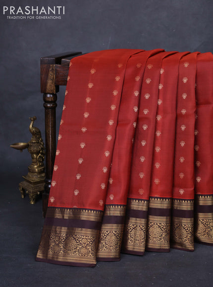 Rust  & Coffee Brown Pure Soft Silk Saree - Zari Buttas