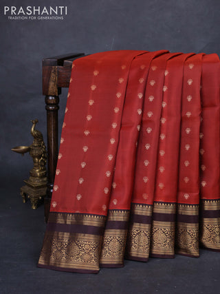 Rust  & Coffee Brown Pure Soft Silk Saree - Zari Buttas