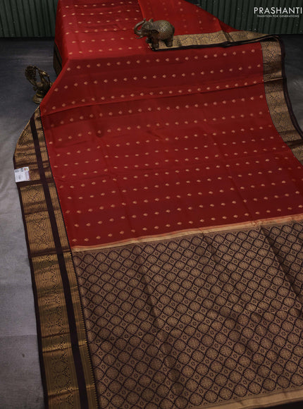 Rust  & Coffee Brown Pure Soft Silk Saree - Zari Buttas