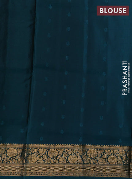 Light Green & Peacock Green Pure Soft Silk Saree - Zari Buttas