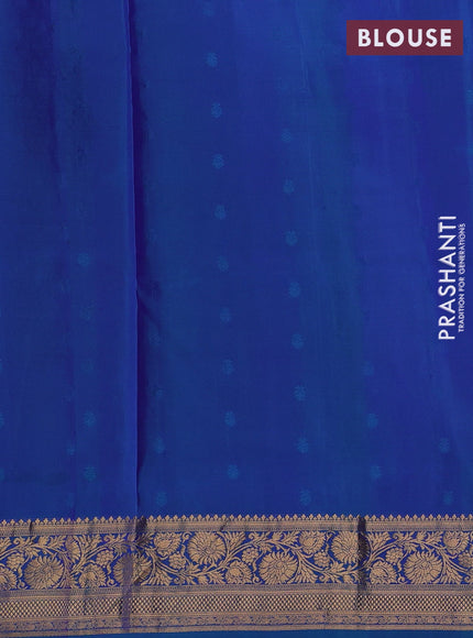 Purple & Teal Blue Pure Soft Silk Saree - Zari Buttas