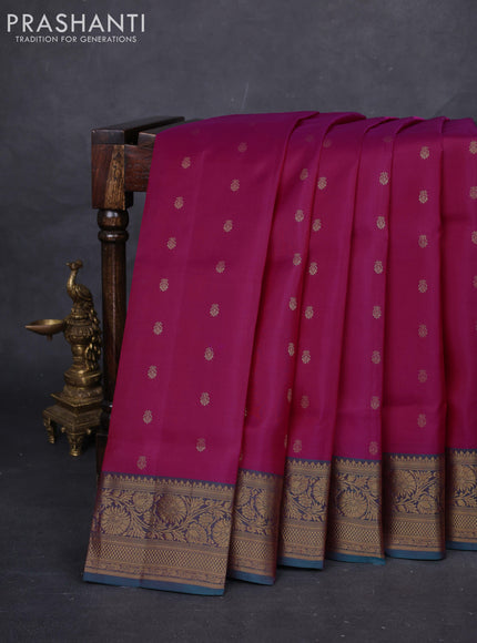 Pink & Peacock Green Pure Soft Silk Saree - Zari Buttas