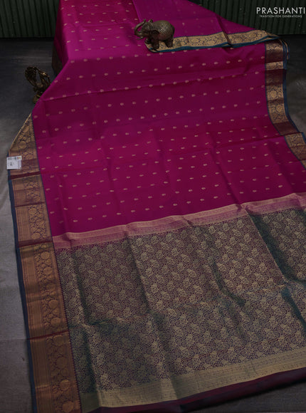Pink & Peacock Green Pure Soft Silk Saree - Zari Buttas