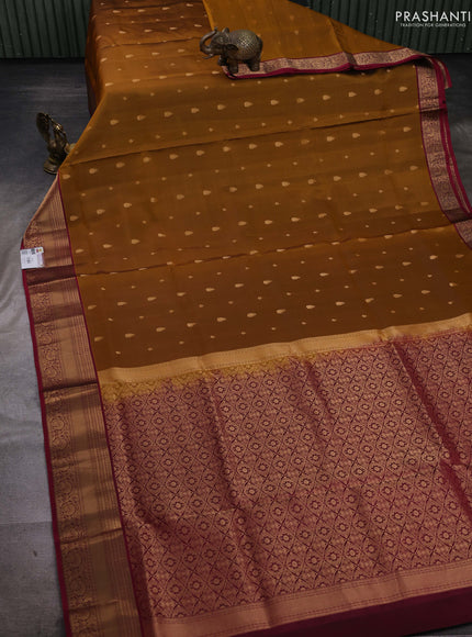 Dark Mustard & Magenta Pink Pure Soft Silk Saree - Zari Buttas