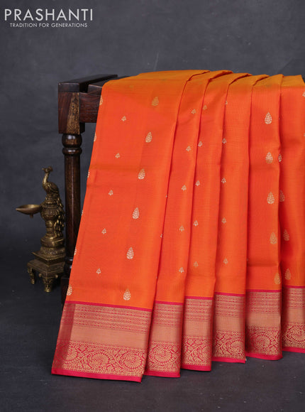 Sunset Orange & Red Pure Soft Silk Saree - Zari Buttas