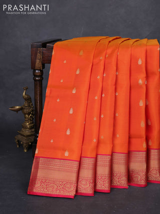 Sunset Orange & Red Pure Soft Silk Saree - Zari Buttas