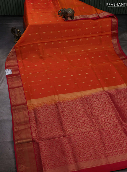 Sunset Orange & Red Pure Soft Silk Saree - Zari Buttas