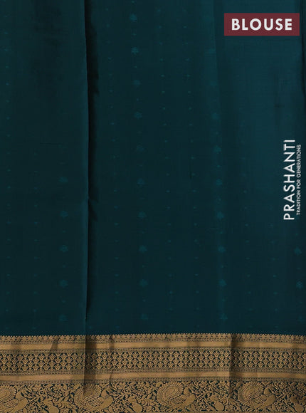 Rust  & Peacock Green Pure Soft Silk Saree - Zari Buttas