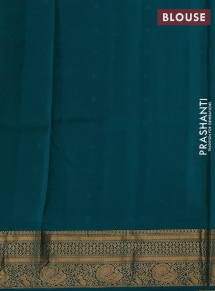 Lime Green & Teal Green Pure Soft Silk Saree - Zari Buttas