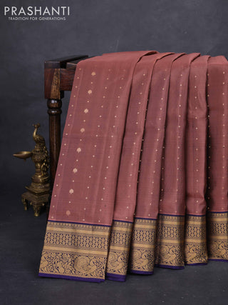 Rust  & Navy Blue Pure Soft Silk Saree - Zari Buttas