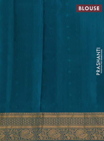 Mustard Yellow & Peacock Green Pure Soft Silk Saree - Zari Buttas